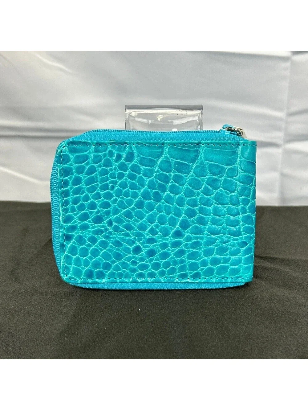 VTG Ralph Lauren Turquoise Croc Embossed Zip Around Coin Purse Wallet